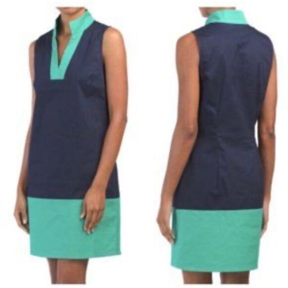 Sail to Sable Color block Navy blue & mint green Classic Tunic Dress Size Medium - Picture 1 of 11